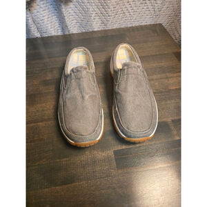 Women's L.L.Bean Grey Canvas Slip-On Mules Clogs Size 8.5 Brown Sole